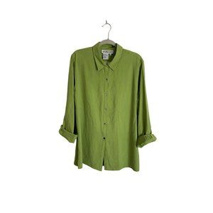 Galinda Wang Green Silk Collared Button Up Top Sz 16